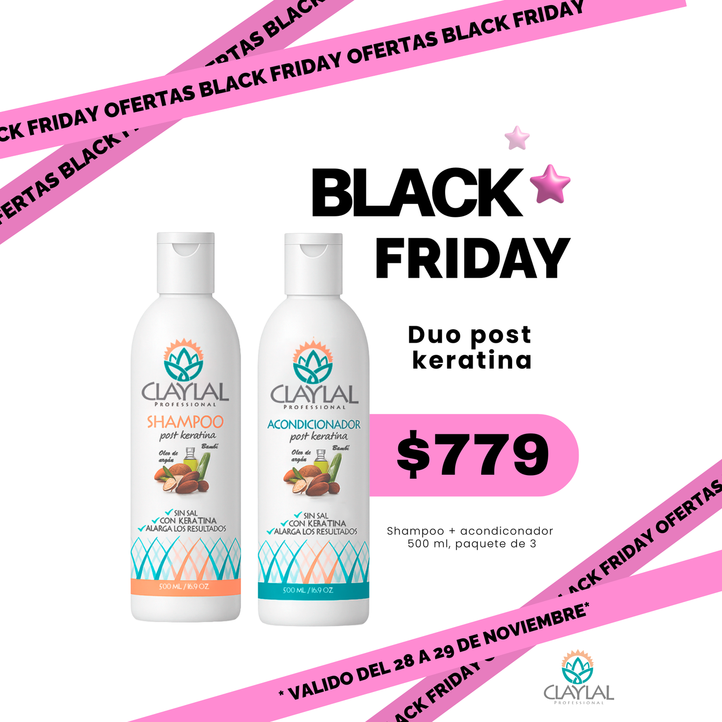 PACK 3 DÚOS POST KERATINA 500 ML